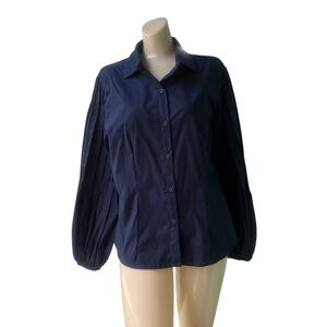 TISSINI Navy Blue Palisades-Sleeve Button-Up Blouse - Size L